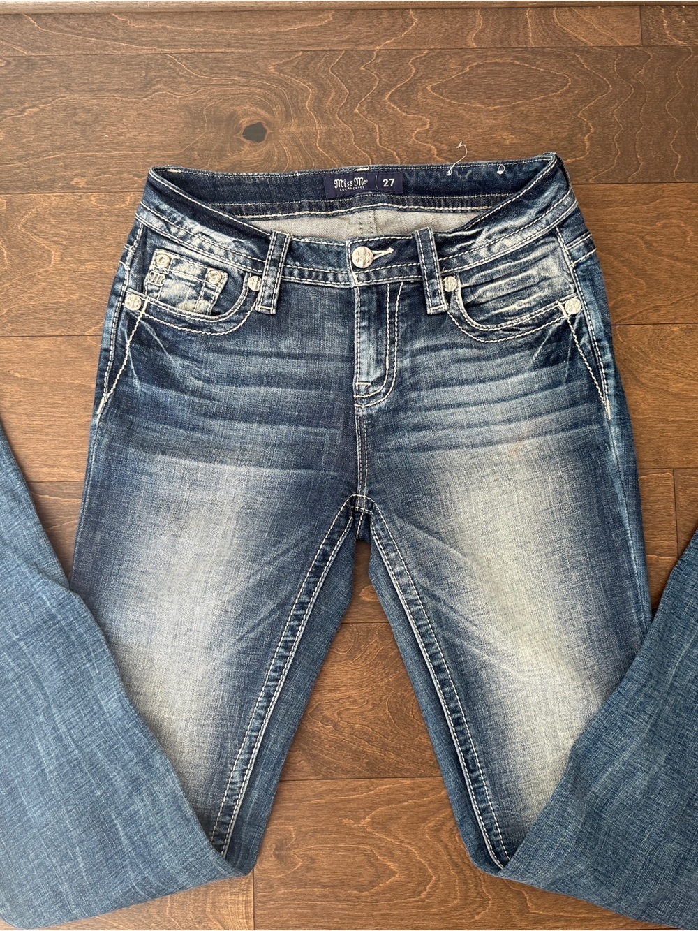 Miss Me Women's Boot Cut Distressed Blue Jeans